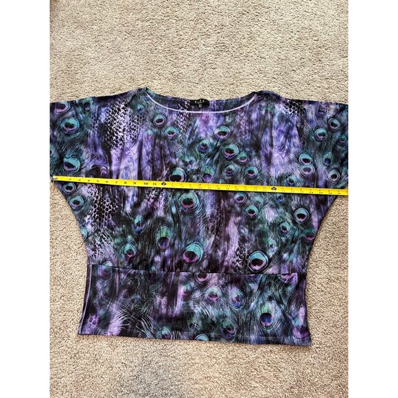 Vintage B.L.E.U. Peacock Patterned Dolman Sleeve Top Womens Size 2X Sparkle Boho - Picture 3 of 8